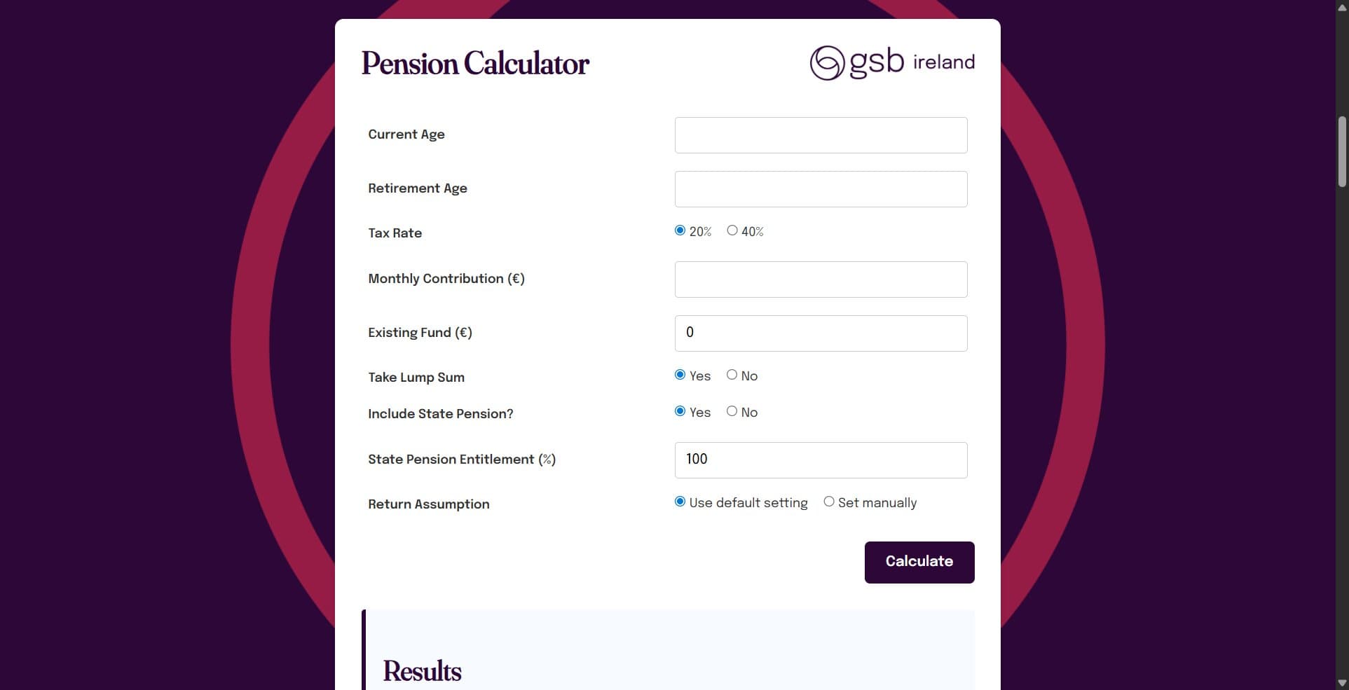 Pension calculator showcase